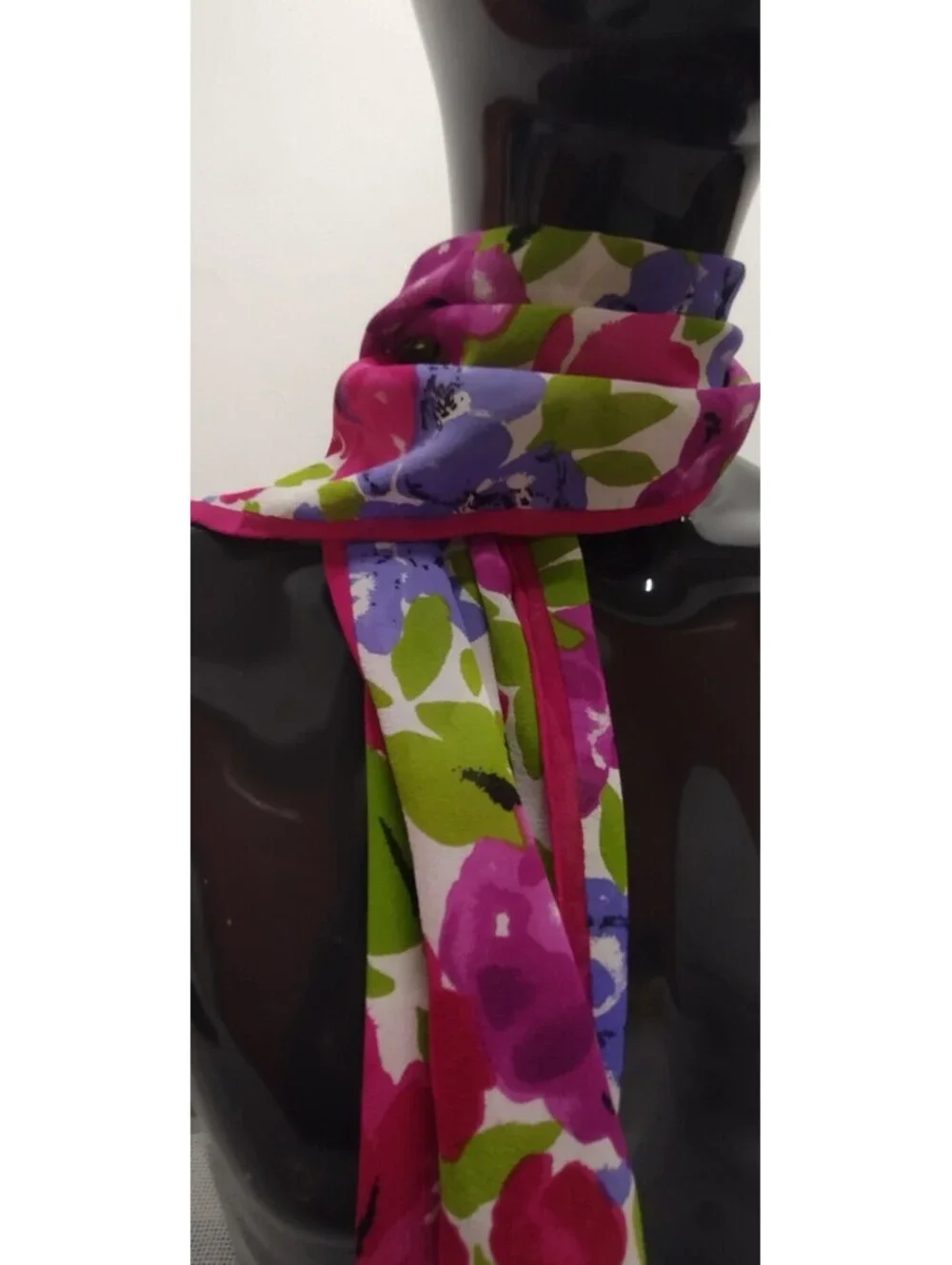 Vintage Sheer Silk Rectangle Scarf Fuchsia Floral Purple Lavender Baar & Beards
